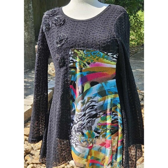 Radzoli Knit Lined Sweater Womens 2X Mixed Media Artsy Lagenlook Wearable Art - Picture 1 of 11